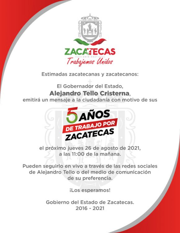 INFORME DEL GOBERNADOR SERÁ EL JUEVES 26 DE AGOSTO