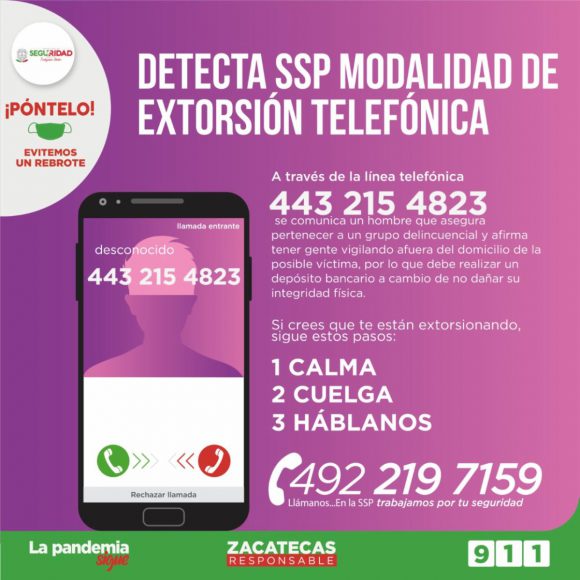ALERTA SSP SOBRE MODALIDAD DE EXTORSIÓN TELEFÓNICA ALERTA SSP SOBRE MODALIDAD DE EXTORSIÓN TELEFÓNICA