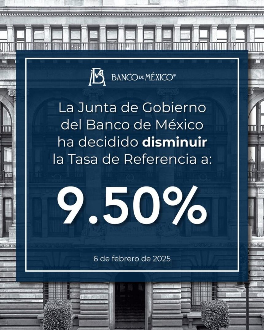 EL BANXICO RECORTA SU TASA DE INTERÉS EN MEDIO PUNTO Y LA LLEVA A UN NIVEL DE 9.50%