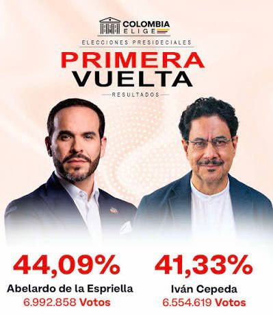IVÁN CEPEDA Y ABELARDO DE LA ESPRIELLA DISPUTARÁN SEGUNDA VUELTA PRESIDENCIAL EN COLOMBIA IVÁN CEPEDA Y ABELARDO DE LA ESPRIELLA DISPUTARÁN SEGUNDA VUELTA PRESIDENCIAL EN COLOMBIA
